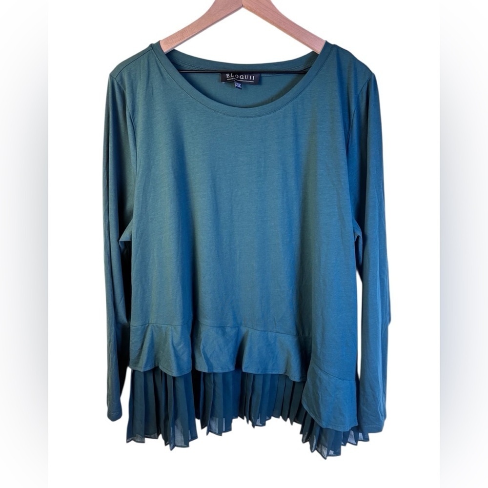 Eloquii NWT Long Sleeve Pleated Hem Women's Top Green Size 22-24